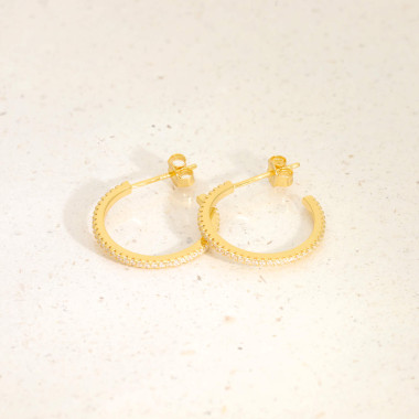 Boucles d'oreilles Demi-Créoles AÉLYS en Argent 925/1000 Jaune avec Oxydes Blancs - 20 mm - AE-B6OZ0392