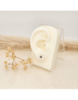 Boucles d'oreilles AÉLYS en Or 375/1000 Blanc avec Oxyde Noir - 4 mm - AE-B4OZ0117