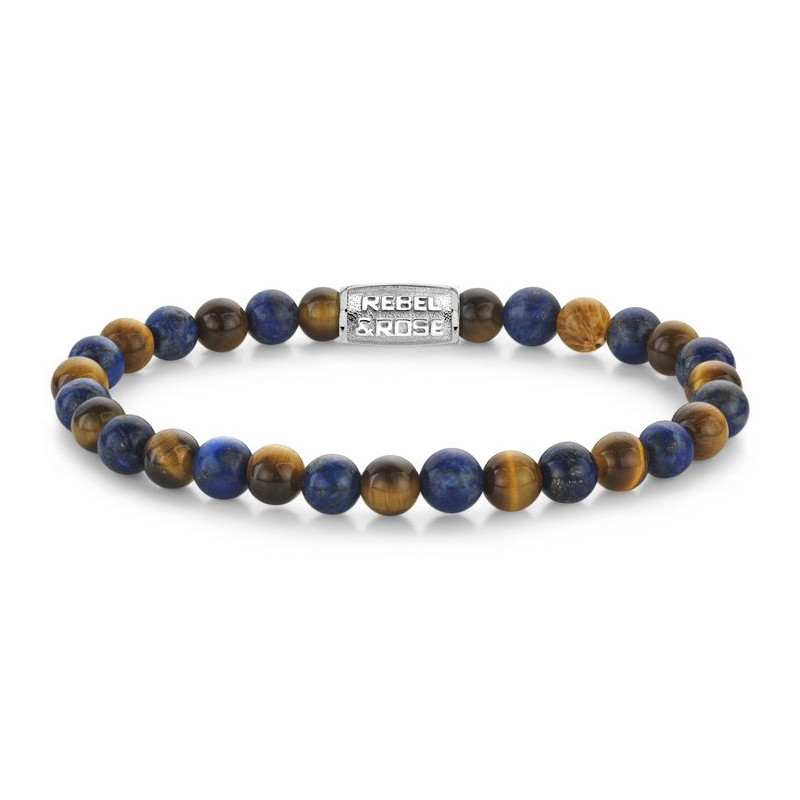 Bracelet REBEL AND ROSE Homme avec Œil de tigre et Lapis-lazuli - RR-60133-S