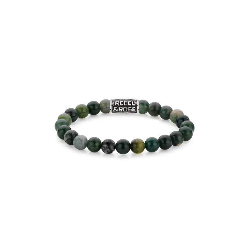 Bracelet REBEL AND ROSE Homme avec Agate Mousse - RR-80098-V