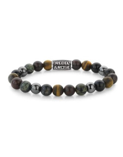 Bracelet REBEL AND ROSE Homme avec Œil de tigre, Rhyolite, Jaspe - RR-80106-V