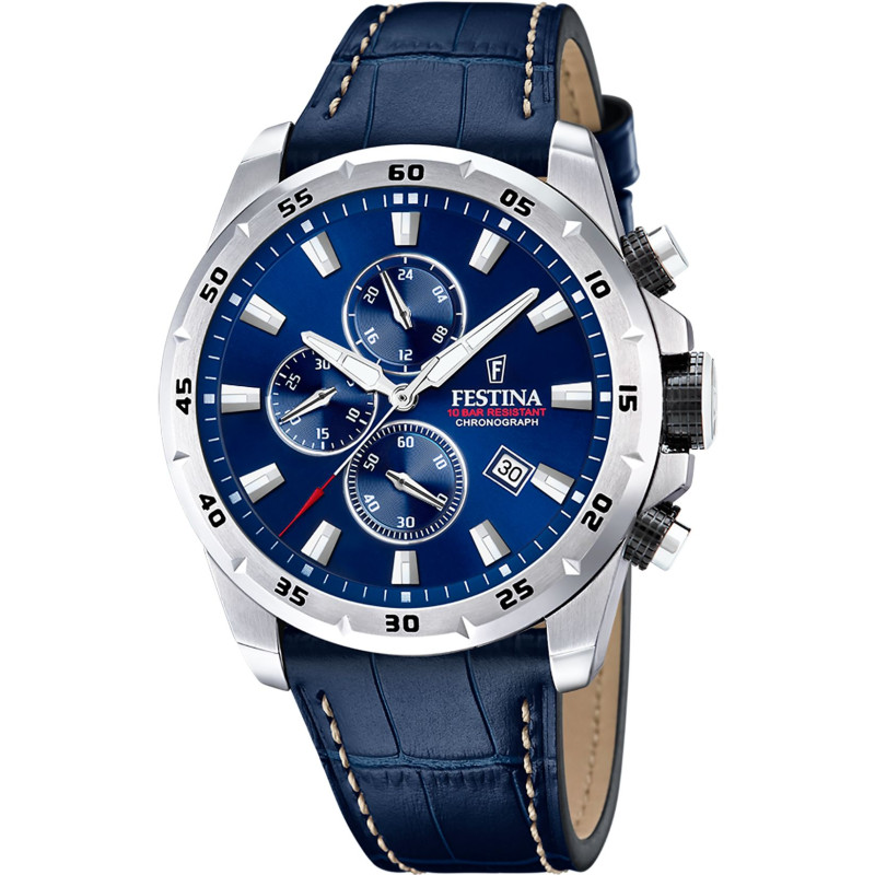 Montre TIMELESS CHRONOGRAPH - FESTINA Homme Bracelet Cuir Bleu - F20692/2