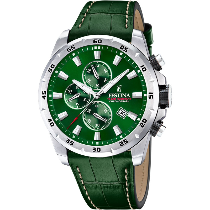 Montre TIMELESS CHRONOGRAPH - FESTINA Homme Bracelet Cuir Vert - F20692/3