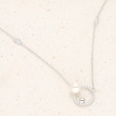 Collier LA PETITE PERLE en Argent 925/1000 avec Perle Blanche - AE-C6PL0026