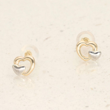 Boucles d'oreilles Double Cœurs AÉLYS en Or 375/1000 Bicolore - AE-B40218
