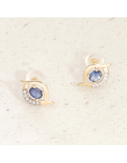 Boucles d'oreilles AÉLYS en Or 375/1000 avec Saphir Bleu et Oxydes - AE-B4SA0013