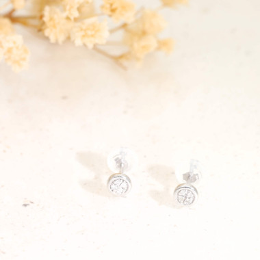 Boucles d'oreilles AÉLYS en Or 375/1000 Blanc et Diamant 0,04 carat HSI2 - AE-B4DT0049