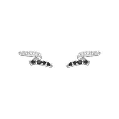 Boucles d'oreilles AÉLYS en Argent 925/1000 avec Oxydes Noirs et Blancs - AE-B6OZ0404