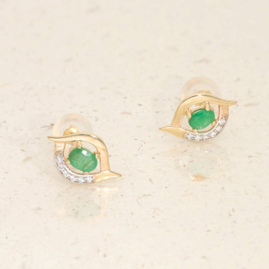 Boucles d'oreilles AÉLYS en Or 375/1000 avec Émeraude Vert et Oxydes - AE-B4EM0010