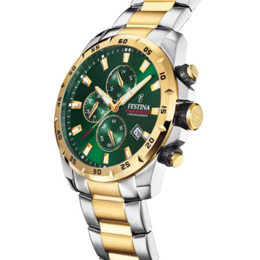 Montre TIMELESS CHRONOGRAPH / FESTINA Homme Cadran Vert Bracelet Acier Bicolore / F20562/3