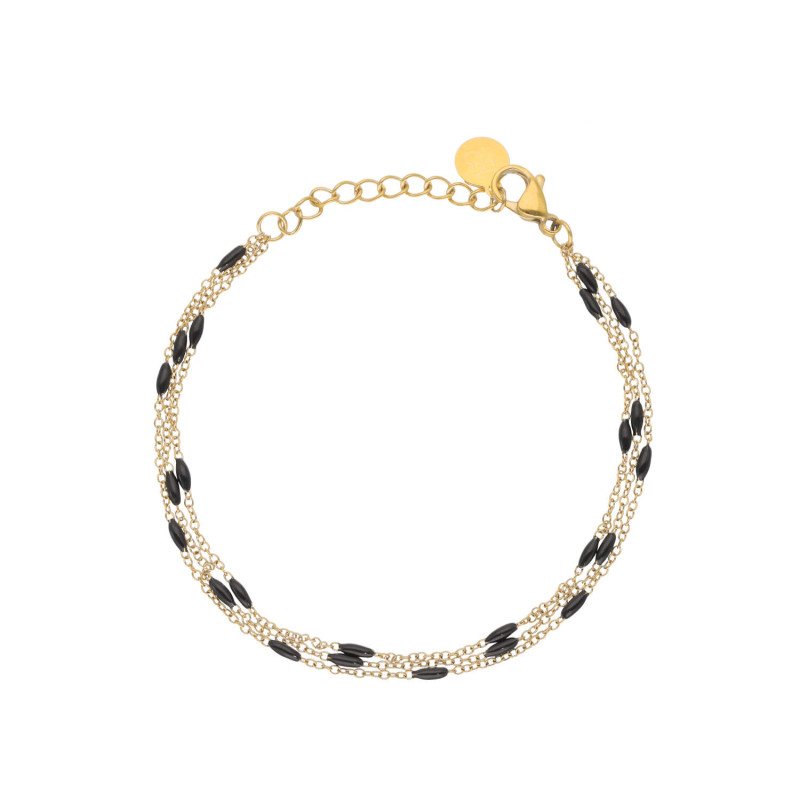 Bracelet Triple ETIKA en Acier Jaune avec Perle de Résine Noire - AE-BR7PR0017