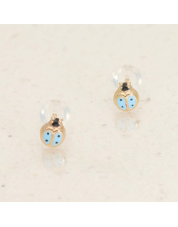 Boucles d'oreilles Coccinelle Enfant AÉLYS en Or 375/1000 et Email Bleu - AE-B40221