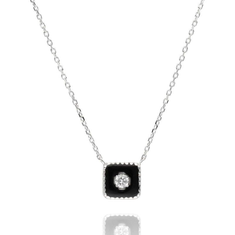 Collier AÉLYS en Or 375/1000 Blanc et Céramique Noire avec Diamant 0,055 carat HSI2 - AE-C4DT0047