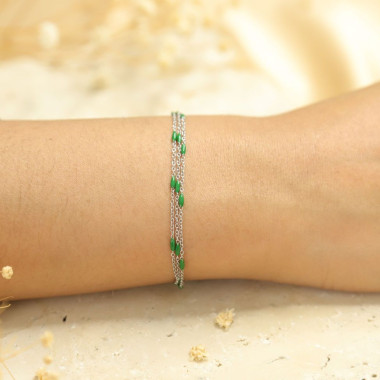 Bracelet Triple ETIKA en Acier avec Perle de Résine Verte - AE-BR7PR0018