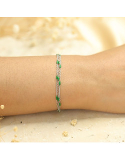 Bracelet Triple ETIKA en Acier avec Perle de Résine Verte - AE-BR7PR0018