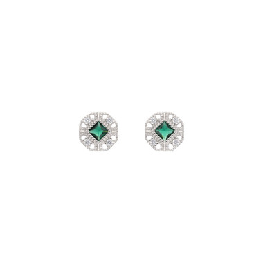 Boucles d'oreilles AÉLYS en Argent 925/1000 et Oxydes Vert et Blancs - AE-B6OZ0423