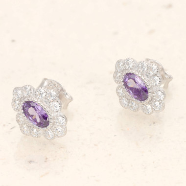 Boucles d'oreilles AÉLYS en Argent 925/1000 et Oxydes Violet et Blancs - AE-B6OZ0424