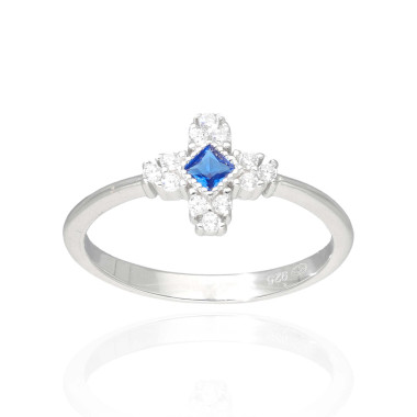 Bague AÉLYS en Argent 925/1000 et Oxydes Bleu et Blancs - AE-BA6OZ0297