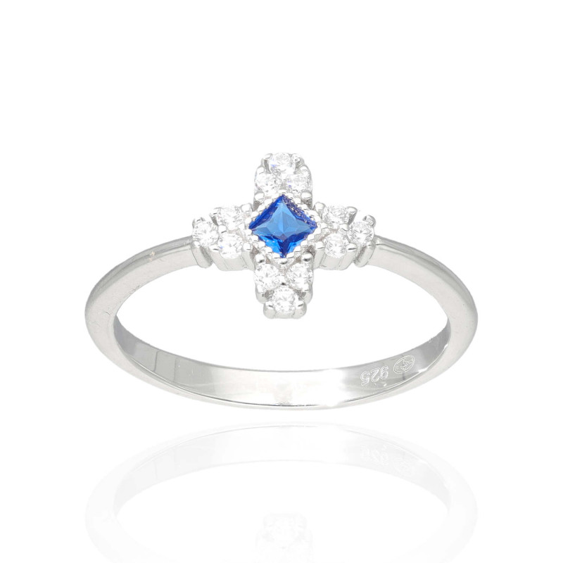 Bague AÉLYS en Argent 925/1000 et Oxydes Bleu et Blancs - AE-BA6OZ0297