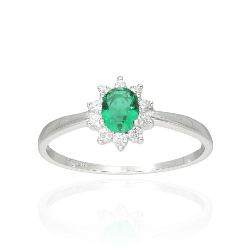 Bague AÉLYS en Argent 925/1000 et Oxydes Vert et Blancs - AE-BA6OZ0301