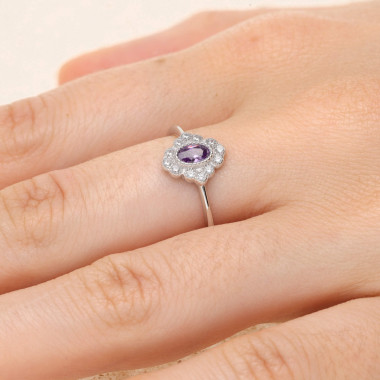 Bague AÉLYS en Argent 925/1000 et Oxydes Violet et Blancs - AE-BA6OZ0302