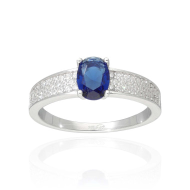 Bague AÉLYS en Argent 925/1000 et Oxydes Bleu et Blancs - AE-BA6OZ0311