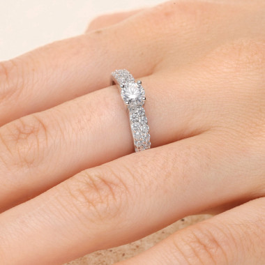 Bague Solitaire Accompagné AÉLYS en Argent 925/1000 et Oxydes - AE-BA6OZ0313