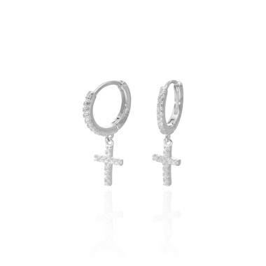 Boucles d'oreilles Créoles Croix AÉLYS en Argent 925/1000 et Oxydes - AE-B6OZ0438