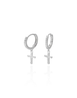 Boucles d'oreilles Créoles Croix AÉLYS en Argent 925/1000 et Oxydes - AE-B6OZ0438