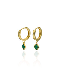 Boucles d'oreilles Créoles ABELLION en Argent 925/1000 Jaune et Trèfle Malachite - AE-B6ML0002