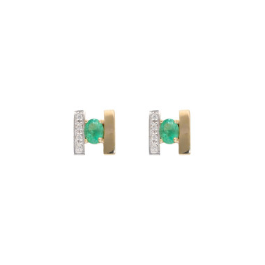 Boucles d'oreilles AÉLYS en Or 375/1000 Bicolore avec Émeraude Ovale Verte 4x3 mm et Oxydes - AE-B4EM0012