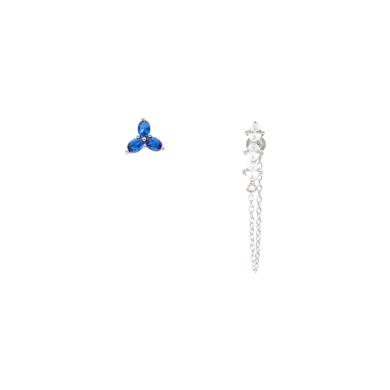 Boucles d'oreilles Dépareillées AÉLYS en Argent 925/1000 et Oxydes Bleus et Blancs - AE-B6OZ0455