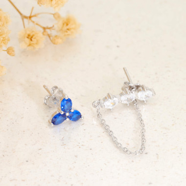 Boucles d'oreilles Dépareillées AÉLYS en Argent 925/1000 et Oxydes Bleus et Blancs - AE-B6OZ0455