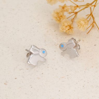 Boucles d'oreilles Lapin AÉLYS en Argent 925/1000 et Émail Bleu - AE-B60270