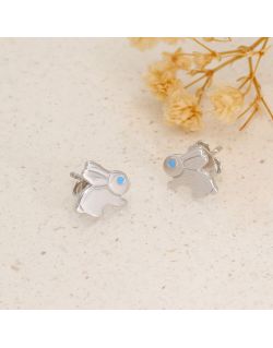 Boucles d'oreilles Lapin AÉLYS en Argent 925/1000 et Émail Bleu - AE-B60270