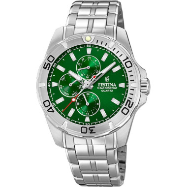 Montre MULTIFONCTIONS - FESTINA Homme Cadran Vert et Bracelet Acier - F20445/7