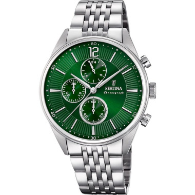 Montre TIMELESS CHRONOGRAPH - FESTINA Homme Cadran Vert et Bracelet Acier - F20285/8