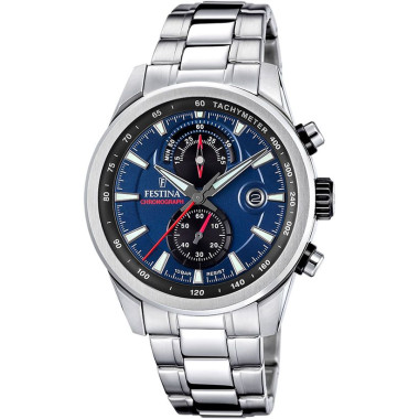 Montre TIMELESS CHRONOGRAPH - FESTINA Homme Cadran Bleu et Bracelet Acier - F20694/5