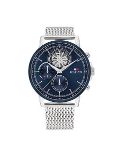 Montre STEWART - TOMMY HILFIGER Homme Cadran Bleu Bracelet Maille Milanaise Gris - 1710609