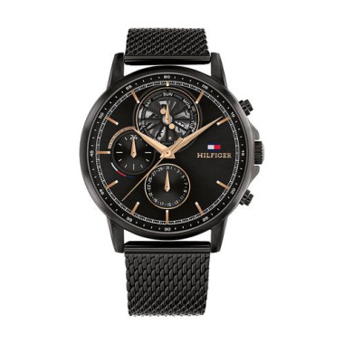 Montre STEWART - TOMMY HILFIGER Homme Cadran Noir Bracelet Maille Milanaise Noir - 1710610