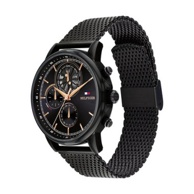 Montre STEWART - TOMMY HILFIGER Homme Cadran Noir Bracelet Maille Milanaise Noir - 1710610