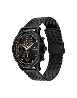 Montre STEWART - TOMMY HILFIGER Homme Cadran Noir Bracelet Maille Milanaise Noir - 1710610