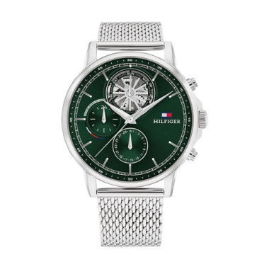 Montre STEWART - TOMMY HILFIGER Homme Cadran Vert Bracelet Maille Milanaise Gris - 1710608