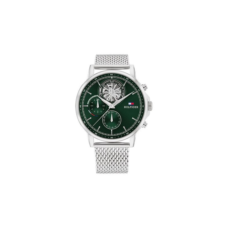 Montre STEWART - TOMMY HILFIGER Homme Cadran Vert Bracelet Maille Milanaise Gris - 1710608