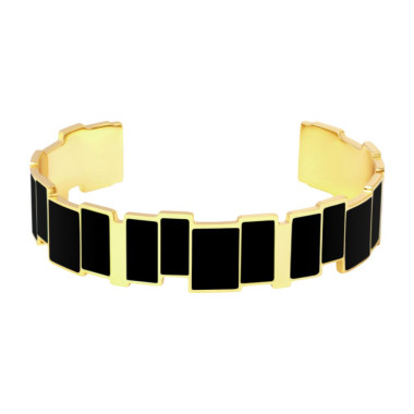 Bracelet Manchette BANGLE UP en Laiton Doré et Laque Colorée Noir - BUP20INMBAO04