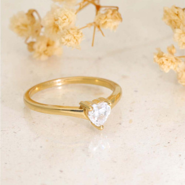 Bague Cœur Solitaire AÉLYS en Plaqué Or avec Oxyde - AE-BA5OZ0003