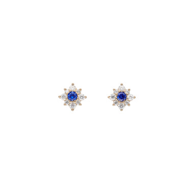 Boucles d'oreilles Fleur AÉLYS en Plaqué Or avec Spinelle Bleu et Oxydes  - AE-B5SP0001