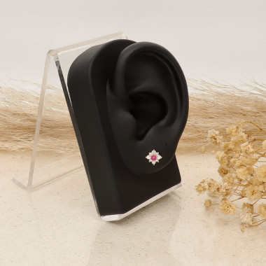 Boucles d'oreilles Fleur AÉLYS en Plaqué Or avec Spinelle Rouge et Oxydes  - AE-B5SP0004