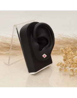 Boucles d'oreilles Fleur AÉLYS en Plaqué Or avec Spinelle Rouge et Oxydes  - AE-B5SP0004