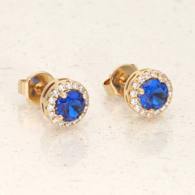 Boucles d'oreilles AÉLYS en Plaqué Or avec Spinelle Bleu et Oxydes  - AE-B5SP0006